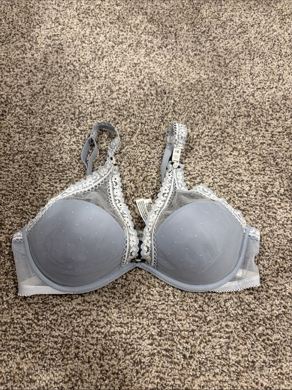 PINK Victoria's Secret Light Blue Lace-Trim Push-Up Bra